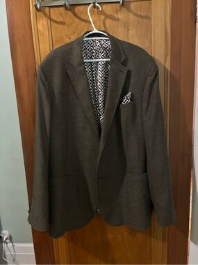 Men’s  Olive Knit Blazer with Patterned Lining - Brand Next